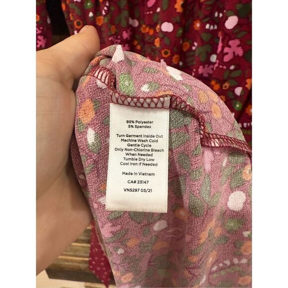 Talbots Womens Floral Contrast Belted Dress Long Sleeve Slit Neck Stretch Sz L - Picture 5 of 8